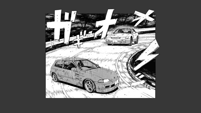Initial D: Honda Civic and Nissan Silvia on a race track