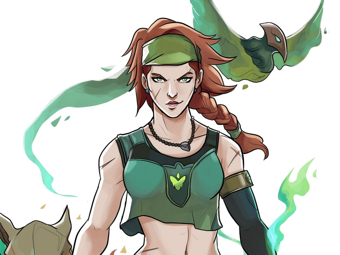 Skye from Valorant with a bird companion
