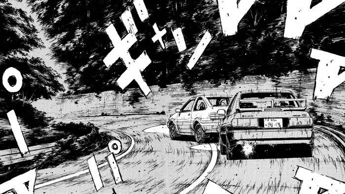 Initial D: Toyota AE86 and other car on a mountain pass