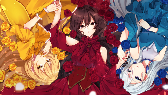Anime girls with roses and dresses