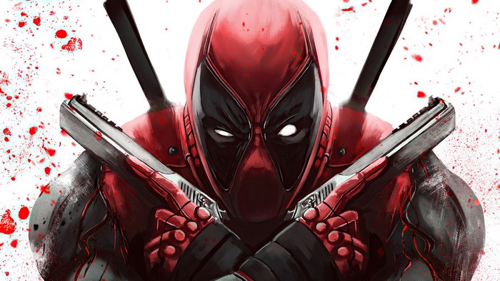 Deadpool from Marvel Comics with guns and swords