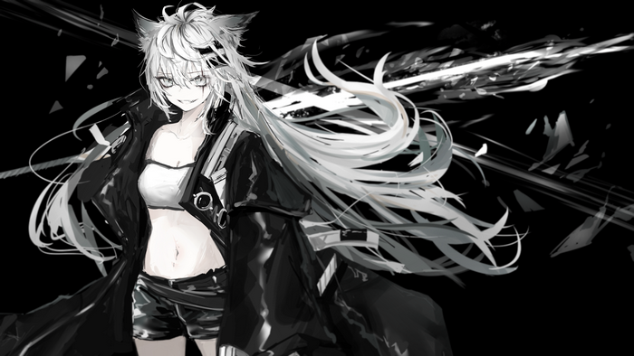 Lappland from Arknights with white hair and wolf ears