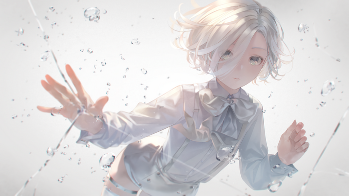 Anime girl with white hair and gray eyes in water