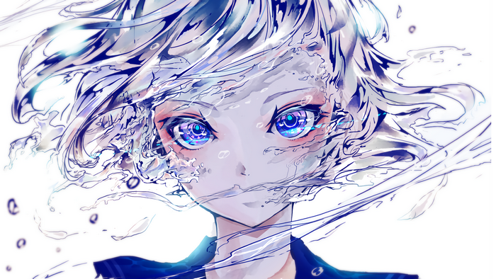 Anime girl with blue eyes and water effects