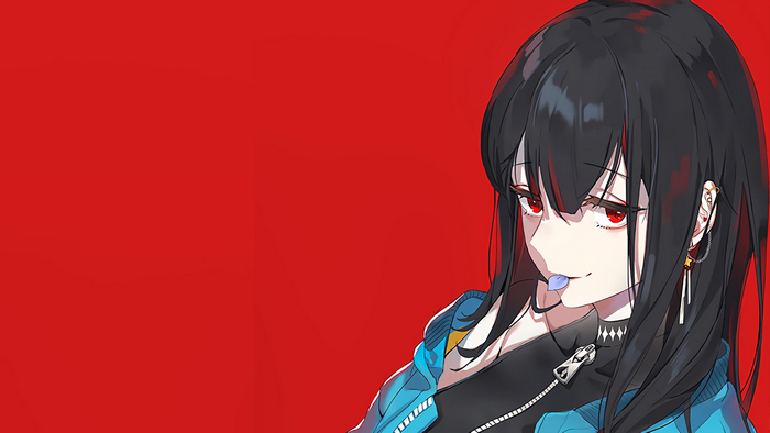 Anime girl with black hair and red eyes
