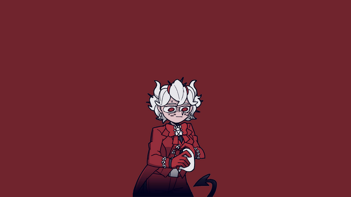 Beelzebub from Helltaker holding a white cloth