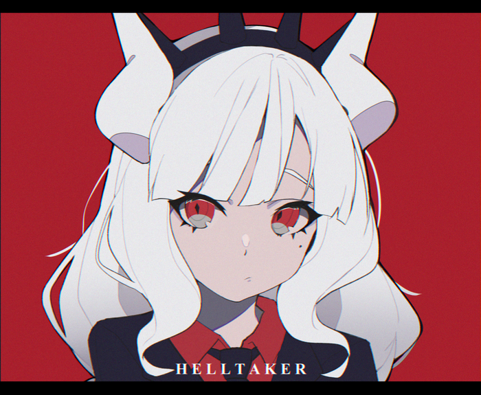 Lucifer from Helltaker with White Hair and Red