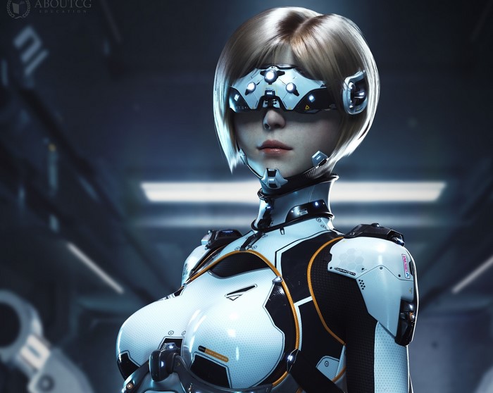 Futuristic Gynoid with Cybernetic Enhancements