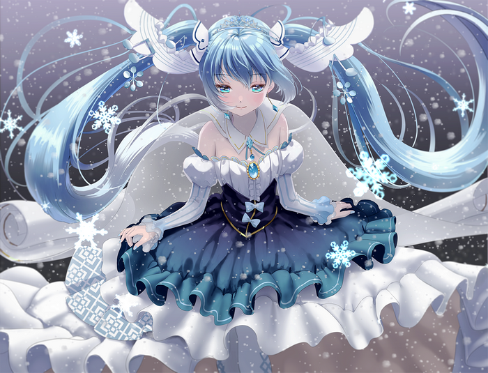 Hatsune Miku from Vocaloid in a winter dress