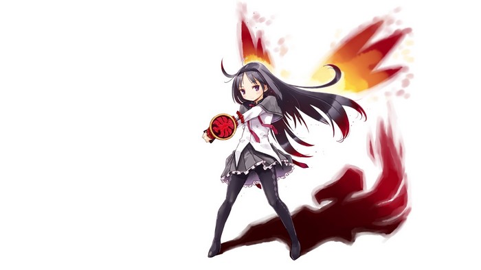 Akemi Homura from Mahou Shoujo Madoka Magica with fiery wings