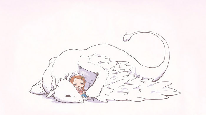 Kanna Kamui from Kobayashi-san Chi no Maid Dragon sleeping with a white dragon
