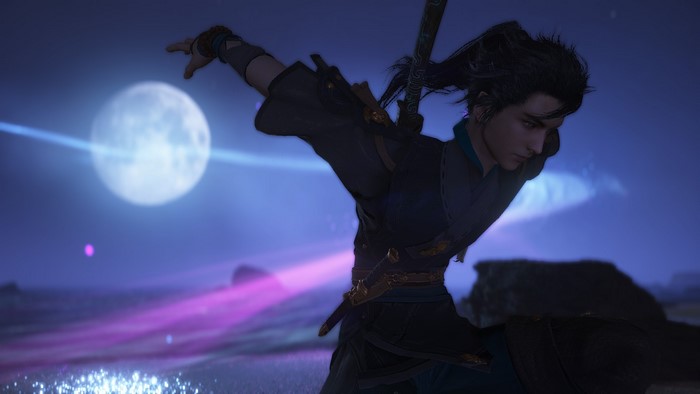 Beiluo from Swords of Legends in a moonlit scene