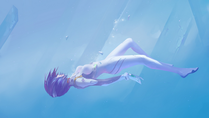 Rei Ayanami from Neon Genesis Evangelion floating underwater