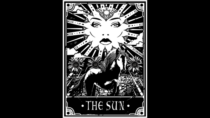 The Sun Tarot Card with Horse and Sun Face