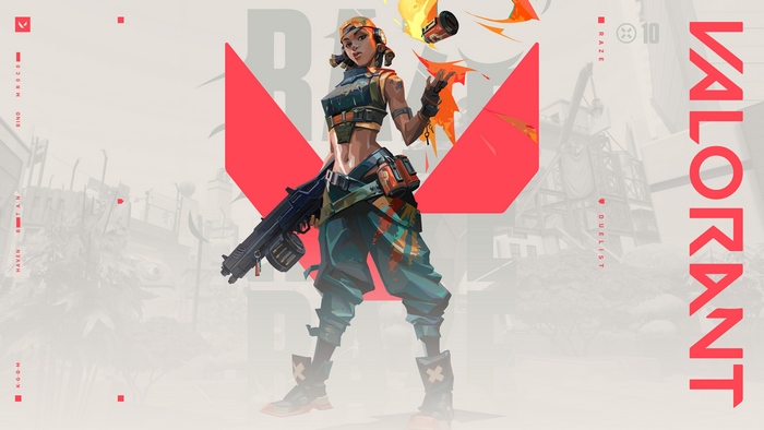 Raze from Valorant holding a gun