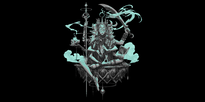 4K Fantasy Art of a Multi-Armed Goddess with Horns and Sword