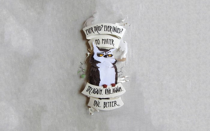 Paper art owl with motivational quote