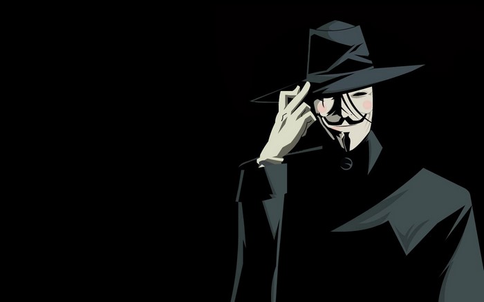 Guy Fawkes mask character in a hat