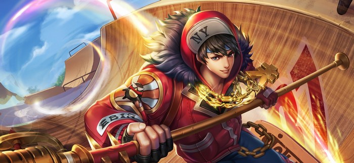Anime boy with red hoodie and weapon