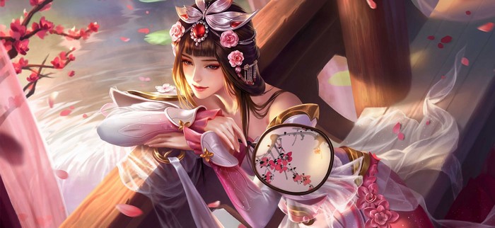 Fantasy girl with flowers and fan