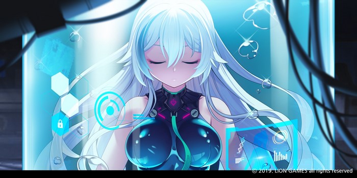 Anime girl with aqua hair in a futuristic pod