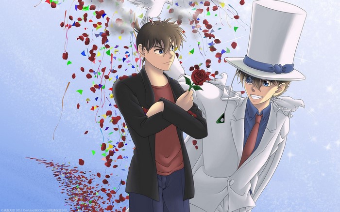 Detective Conan characters with roses and doves
