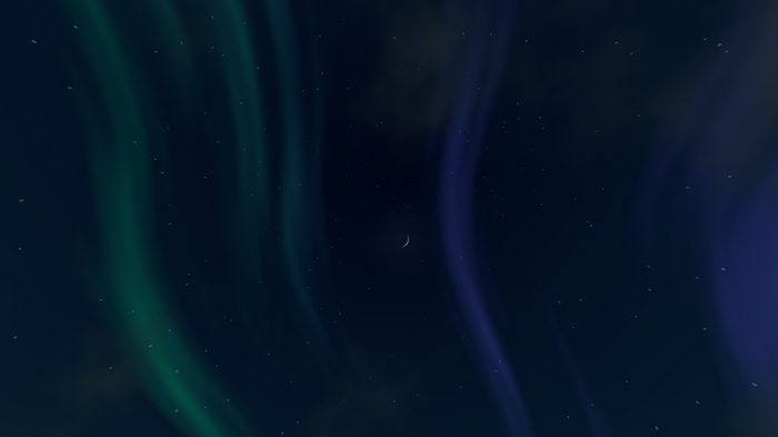 Aurora Borealis with Crescent Moon and Stars
