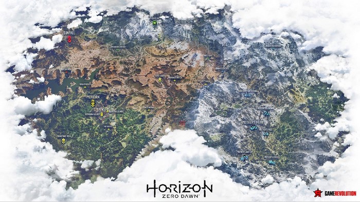 Map of Horizon Zero Dawn game world