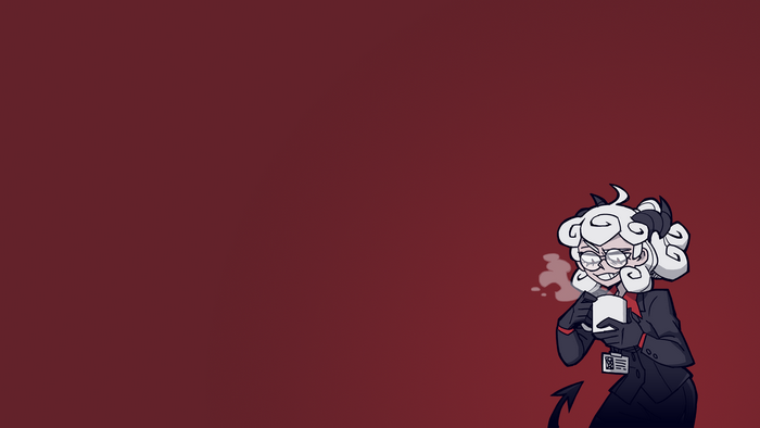 Pandemonica from Helltaker holding a mug
