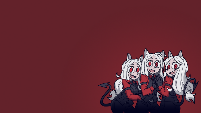 Three demon girls from Helltaker with white hair and red eyes