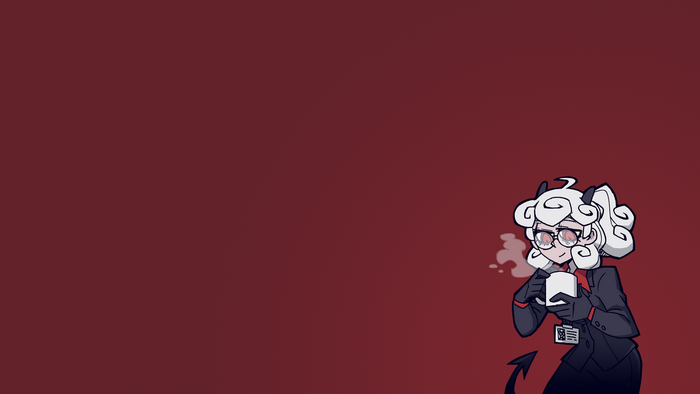 Pandemonica from Helltaker holding a mug