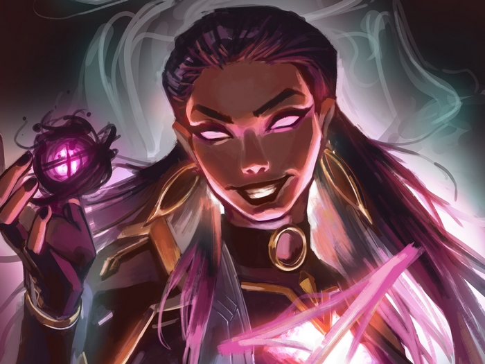 Reyna from Valorant holding a purple orb
