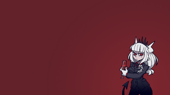 Lucifer from Helltaker holding a glass