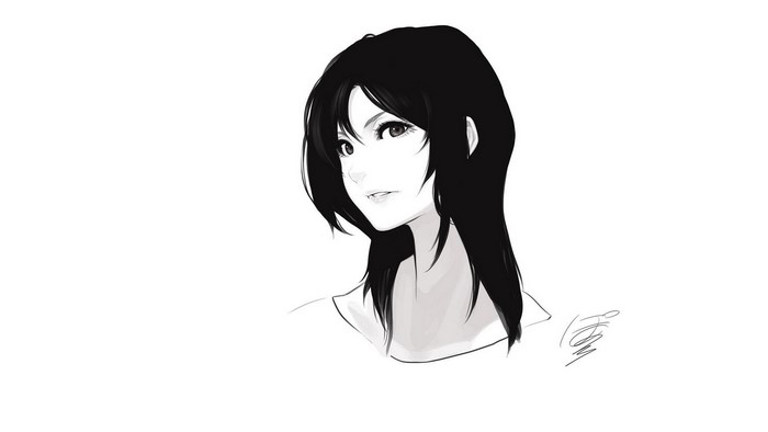 Monochrome anime portrait of a girl