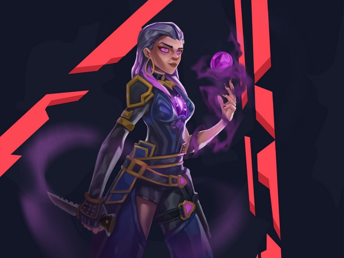 Reyna from Valorant with purple energy