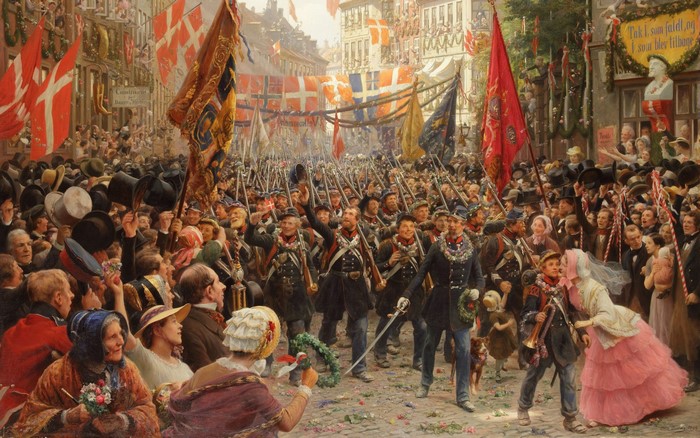 Soldiers marching in Copenhagen by Otto Bache