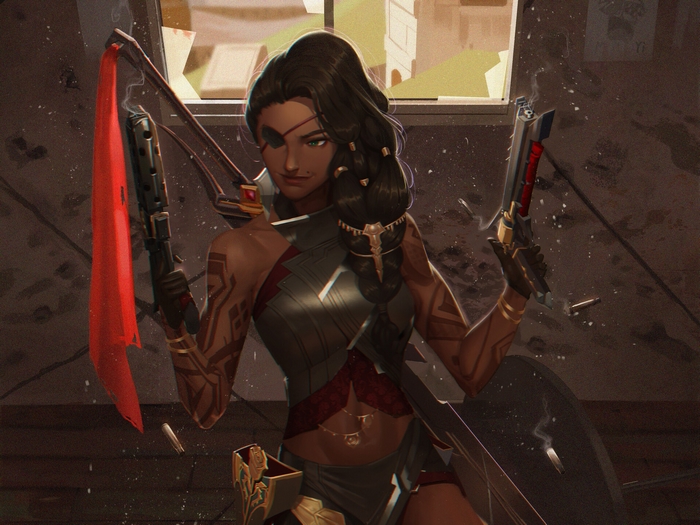 Samira from League of Legends with guns