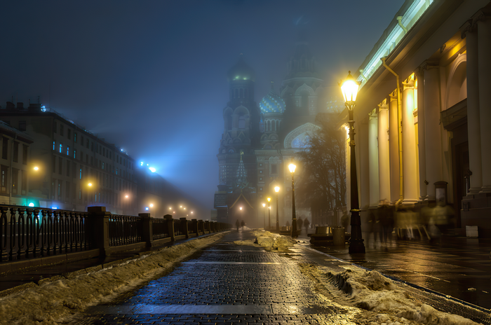 Church of the Savior on Spilled Blood in St. Petersburg at night