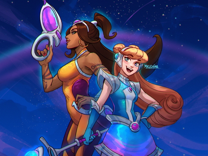Samira and Lux from League of Legends in space