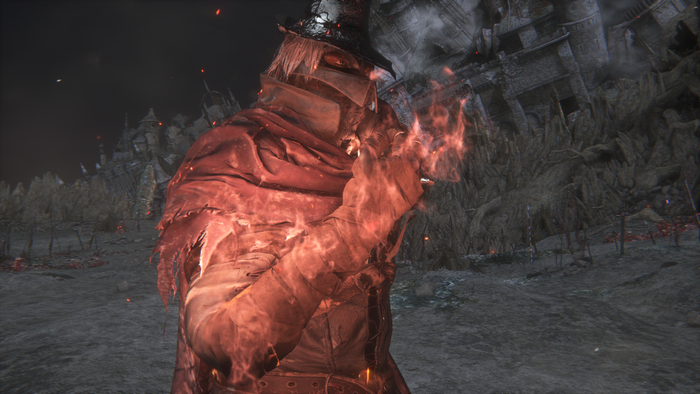 Character engulfed in flames in Dark Souls III