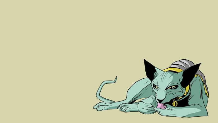 Beerus the Destroyer from Dragon Ball licking his paw