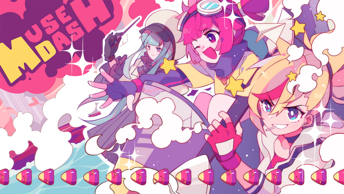 Muse Dash anime girls with colorful background