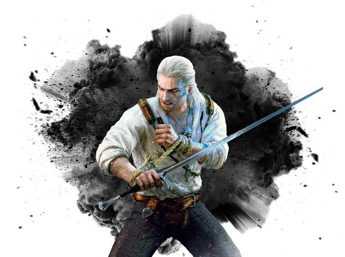 Geralt of Rivia from The Witcher holding a sword