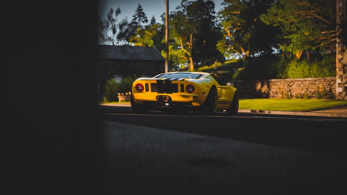 Yellow Ford GT Mk I with black stripes