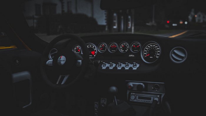 Ford GT mk I interior dashboard at night