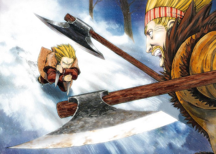 Thorfinn and Askeladd from Vinland Saga with axes