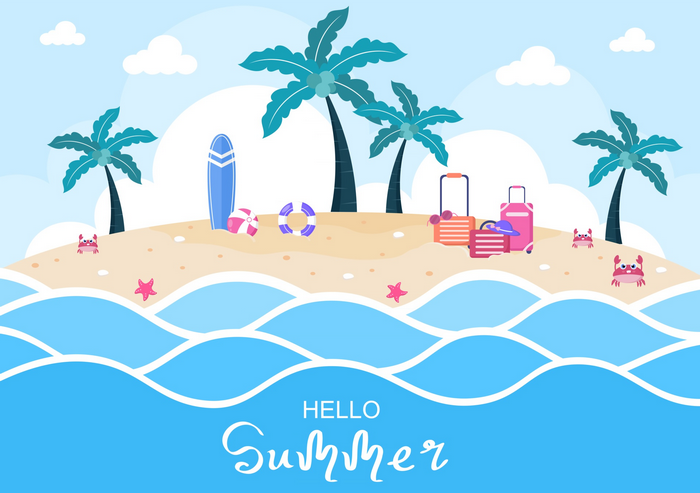 Hello Summer Tropical Island Beach Scene