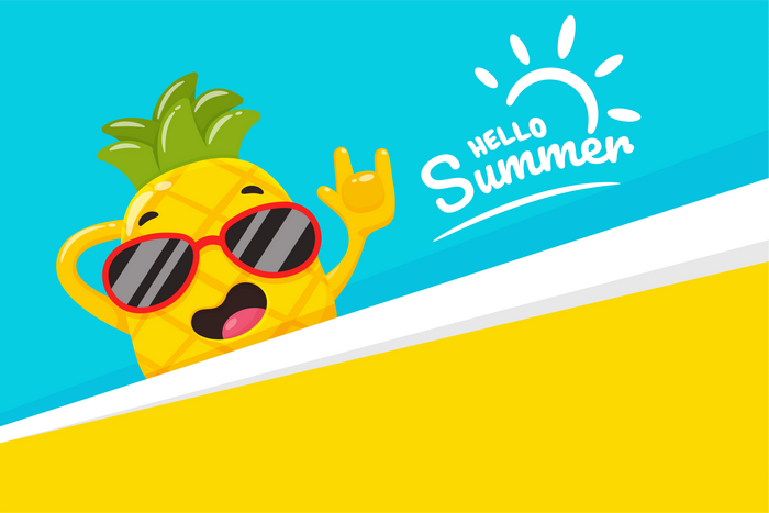 Pineapple with Sunglasses Saying Hello Summer