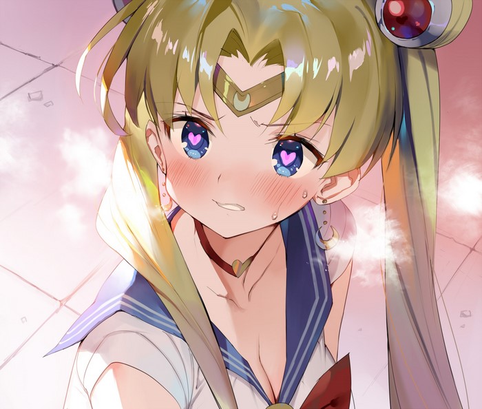 Sailor Moon (Tsukino Usagi) blushing with heart eyes