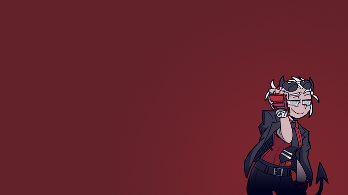 Justice from Helltaker with sunglasses and gloves